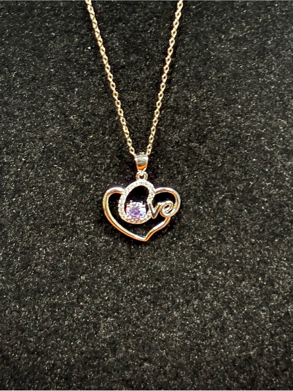 925 Silver Chain with Heart Pendant with Purple Center Stone